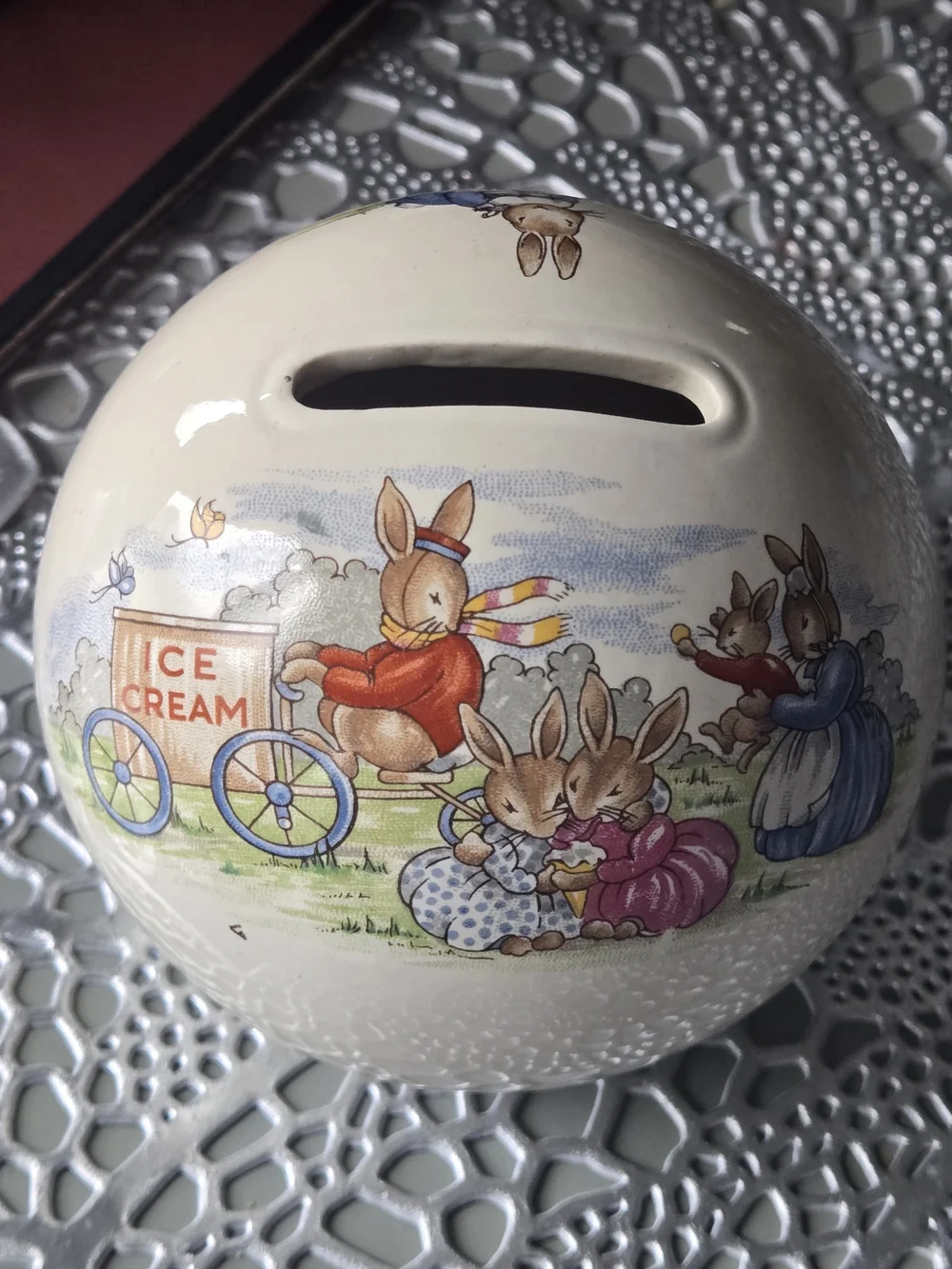Vintage Royal Doulton Ceramic Bunnykins Spherical Money Bank